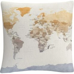 Promo ???? Trademark Fine Art Watercolor Political Map Of The World Decorative Throw Pillow ????