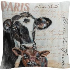 Flash Sale ???? Trademark Fine Art Dans La Ferme Cow Decorative Throw Pillow ⌛
