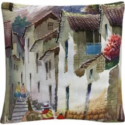 Outlet ⭐ Trademark Fine Art Cuzco I Tuscan Architectural Village Decorative Throw Pillow ⌛