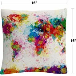 Deals ✨ Trademark Fine Art Michael Tompsett Paint Splashes World Map Decorative Pillow ???? -Bargoose shop unnamed file 132