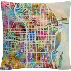 Wholesale ???? Trademark Fine Art Michael Tompsett Chicago City Street Map II Decorative Pillow ????