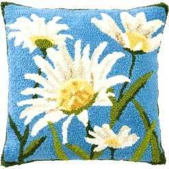 New ???? Evergreen Indoor/Outdoor Shasta Daisy Hooked Pillow ????