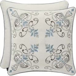 New ???? J. Queen New York Giovani White 18 In. Square Embellished Decorative Throw Pillow ????