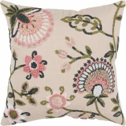 Buy ⌛ Rizzy Home Floral Blush Square Decorative Throw Pillow ????