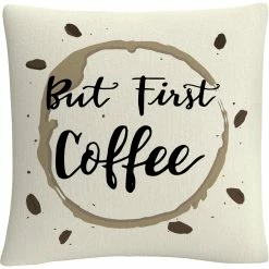 Wholesale ???? Trademark Fine Art But First Coffee Decorative Throw Pillow ????