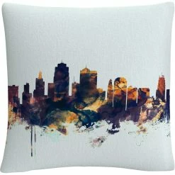 Promo ???? Trademark Fine Art Michael Tompsett Kansas City Skyline Blue Decorative Pillow ????