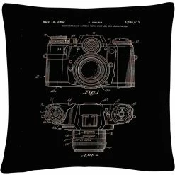 Outlet ???? Trademark Fine Art Photographic Camera Patent 1962 Black Decorative Throw Pillow ????