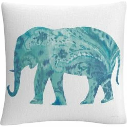 Promo ???? Trademark Fine Art Danhui Nai Boho Teal Elephant II Decorative Throw Pillow ????