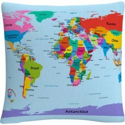 Best Sale ???? Trademark Fine Art Michael Tompsett Childrens World Map Decorative Throw Pillow ????