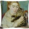 Promo ???? Trademark Fine Art ???? Woman With A Cat Decorative Throw Pillow ????