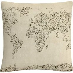 Discount ???? Trademark Fine Art Michael Tompsett Music Note World Map Decorative Throw Pillow ????