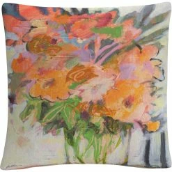 New ???? Trademark Fine Art Orange Bouquet Floral Painting Decorative Throw Pillow ????